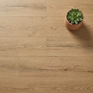 Amtico Spacia Tailor Oak luxury vinyl flooring close-up texture - photorealistic room shot