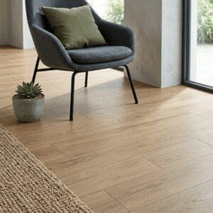 Amtico Spacia Tailor Oak luxury vinyl flooring detailed view - photorealistic room shot