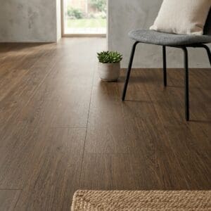 Amtico Spacia Tanner Oak luxury vinyl flooring detailed view - photorealistic room shot