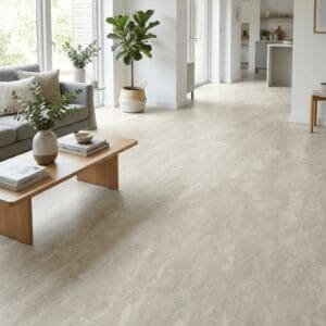 Amtico Spacia Travertine Grigio luxury vinyl flooring room interior - photorealistic room shot