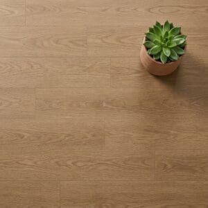 Amtico Spacia Wenlock Oak luxury vinyl flooring close-up texture - photorealistic room shot