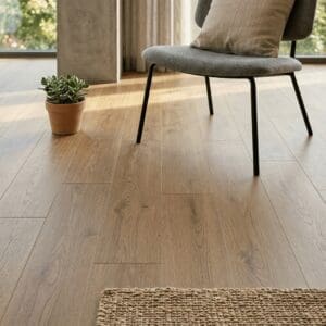 Amtico Spacia Windsor Oak luxury vinyl flooring detailed view - photorealistic room shot