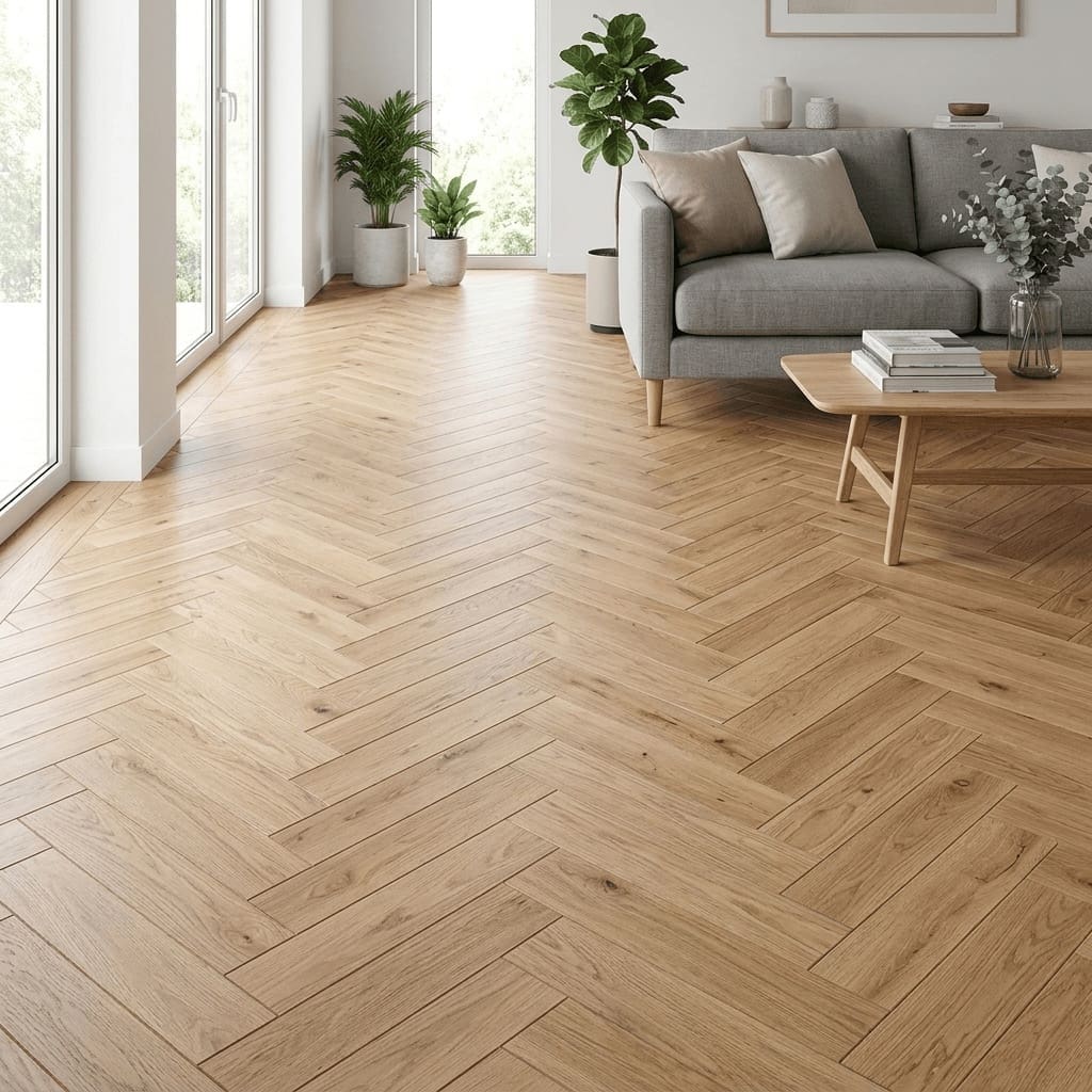 Baddiley Oak Herringbone engineered oak flooring room interior - photorealistic room shot