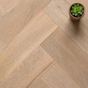 Barbridge Oak Herringbone engineered oak flooring close-up texture - photorealistic room shot