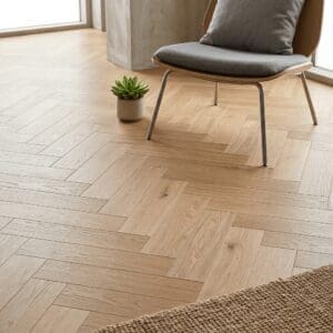 Barbridge Oak Herringbone engineered oak flooring detailed view - photorealistic room shot