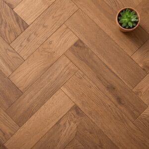 Bickerton Oak Herringbone engineered oak flooring close-up texture - photorealistic room shot