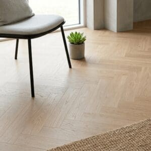 Blenheim Oak Herringbone luxury vinyl flooring detailed view - photorealistic room shot