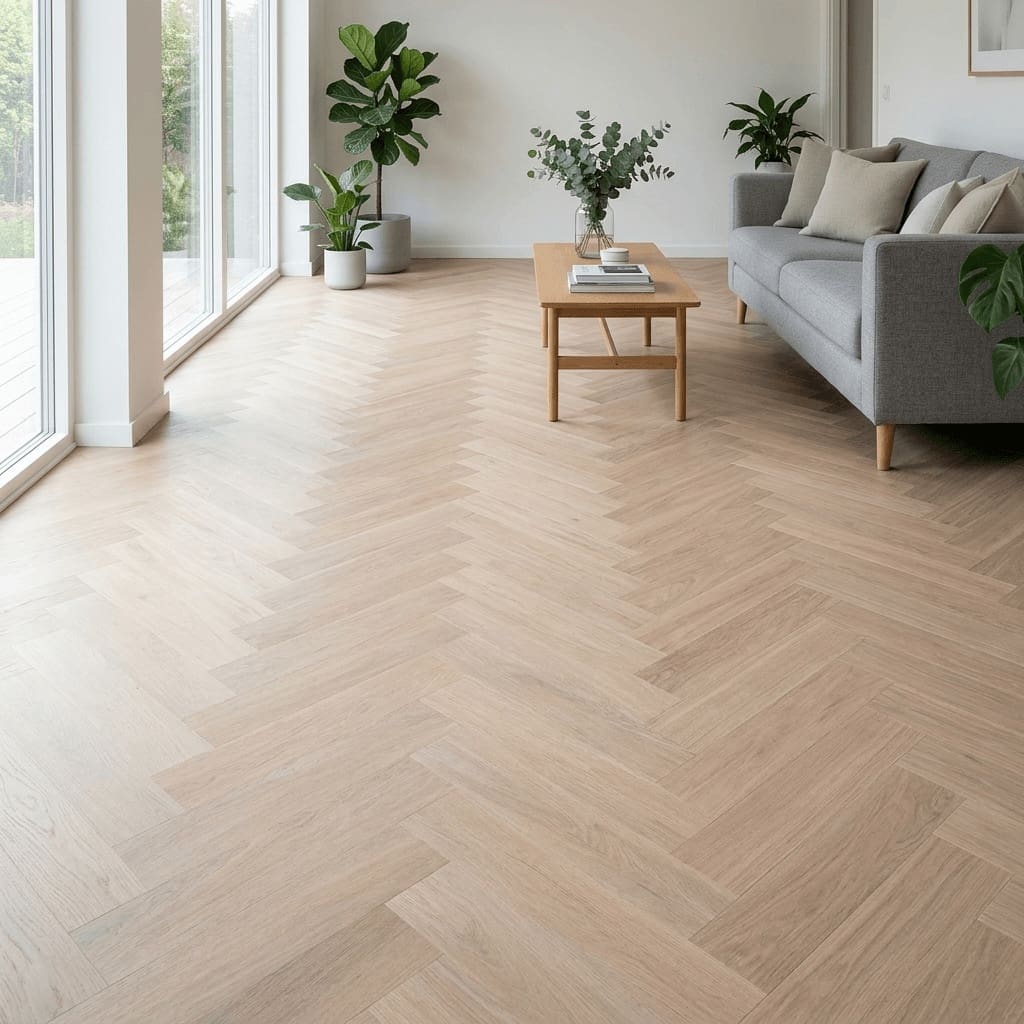 Blenheim Oak Herringbone luxury vinyl flooring room interior - photorealistic room shot