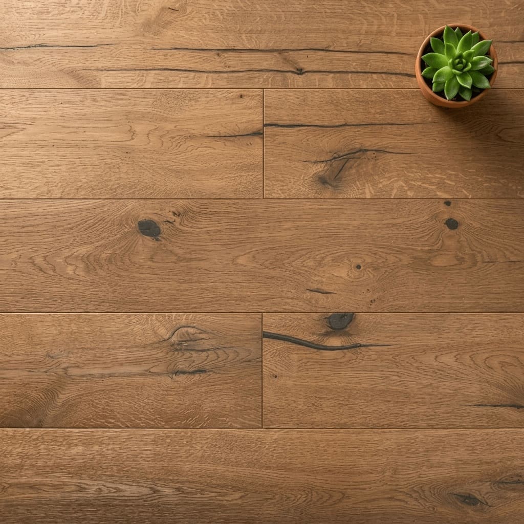 Bollington Oak engineered oak flooring close-up texture - photorealistic room shot
