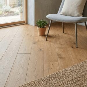Bollington Oak engineered oak flooring detailed view - photorealistic room shot