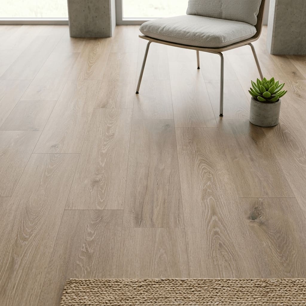 Bourton Oak luxury vinyl flooring detailed view - photorealistic room shot