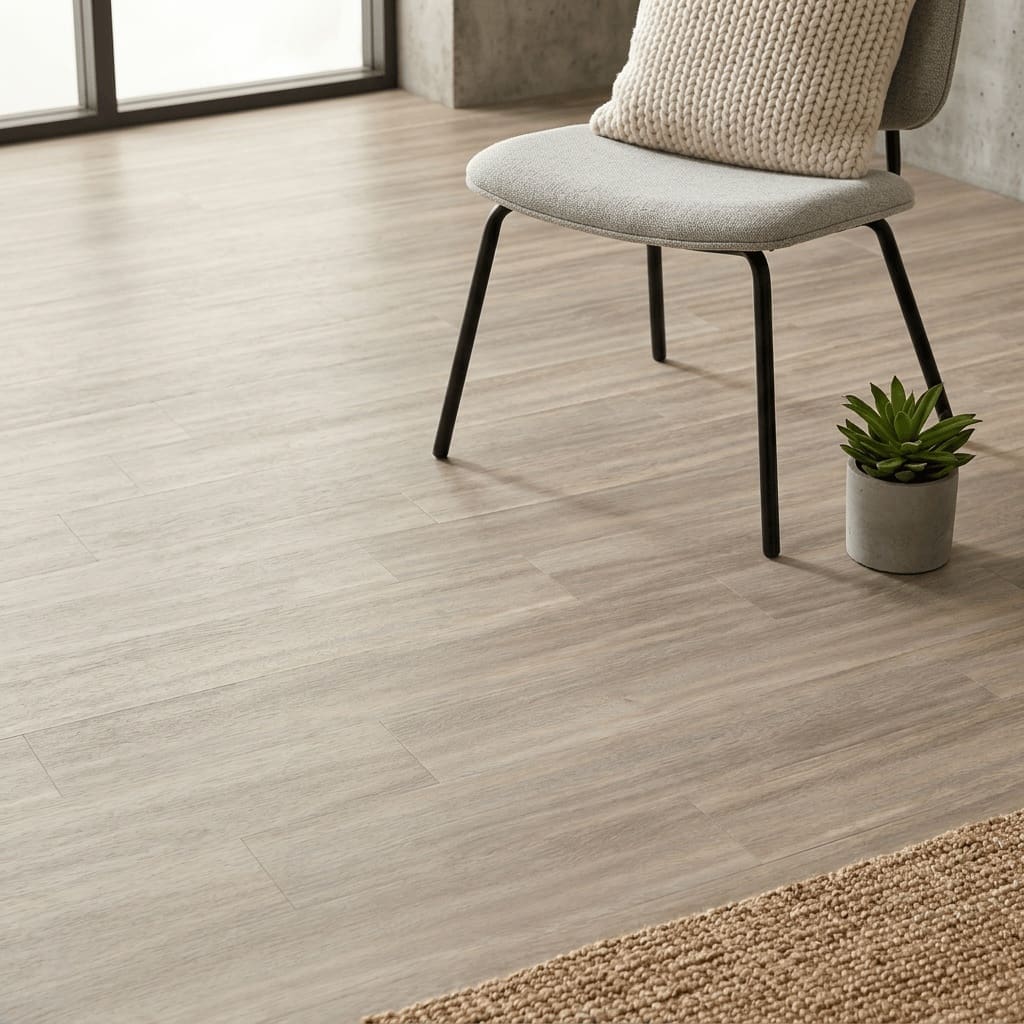 Brampton Chase Classics Arctic Grey Oak luxury vinyl flooring detailed view - photorealistic room shot