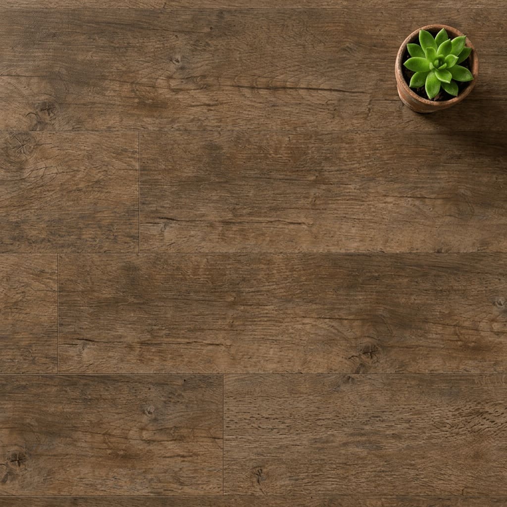 Brampton Chase Classics Distressed Oak luxury vinyl flooring close-up texture - photorealistic room shot