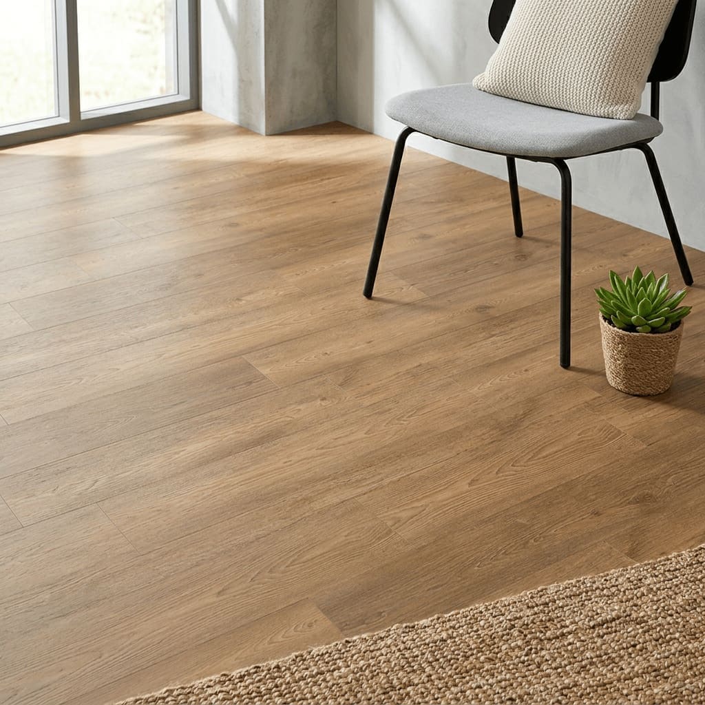 Brampton Chase Classics Farmhouse Oak luxury vinyl flooring detailed view - photorealistic room shot