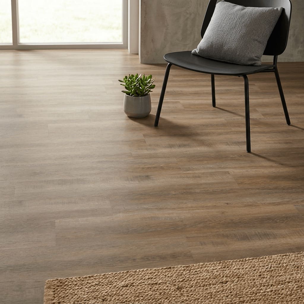 Brampton Chase Classics Frosted Oak luxury vinyl flooring detailed view - photorealistic room shot