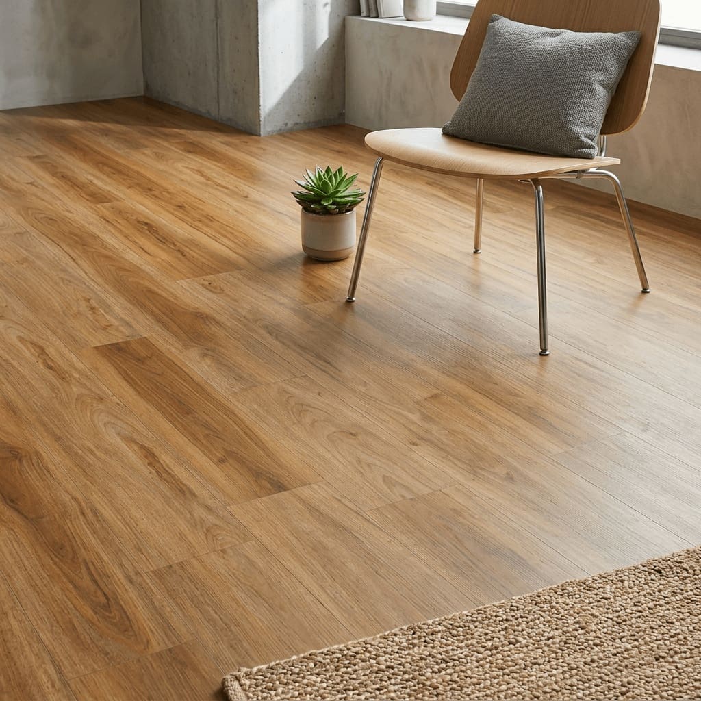 Brampton Chase Classics Weathered Oak luxury vinyl flooring detailed view - photorealistic room shot