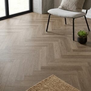 Brampton Chase Metro Trends Herringbone Camden luxury vinyl flooring detailed view - photorealistic room shot