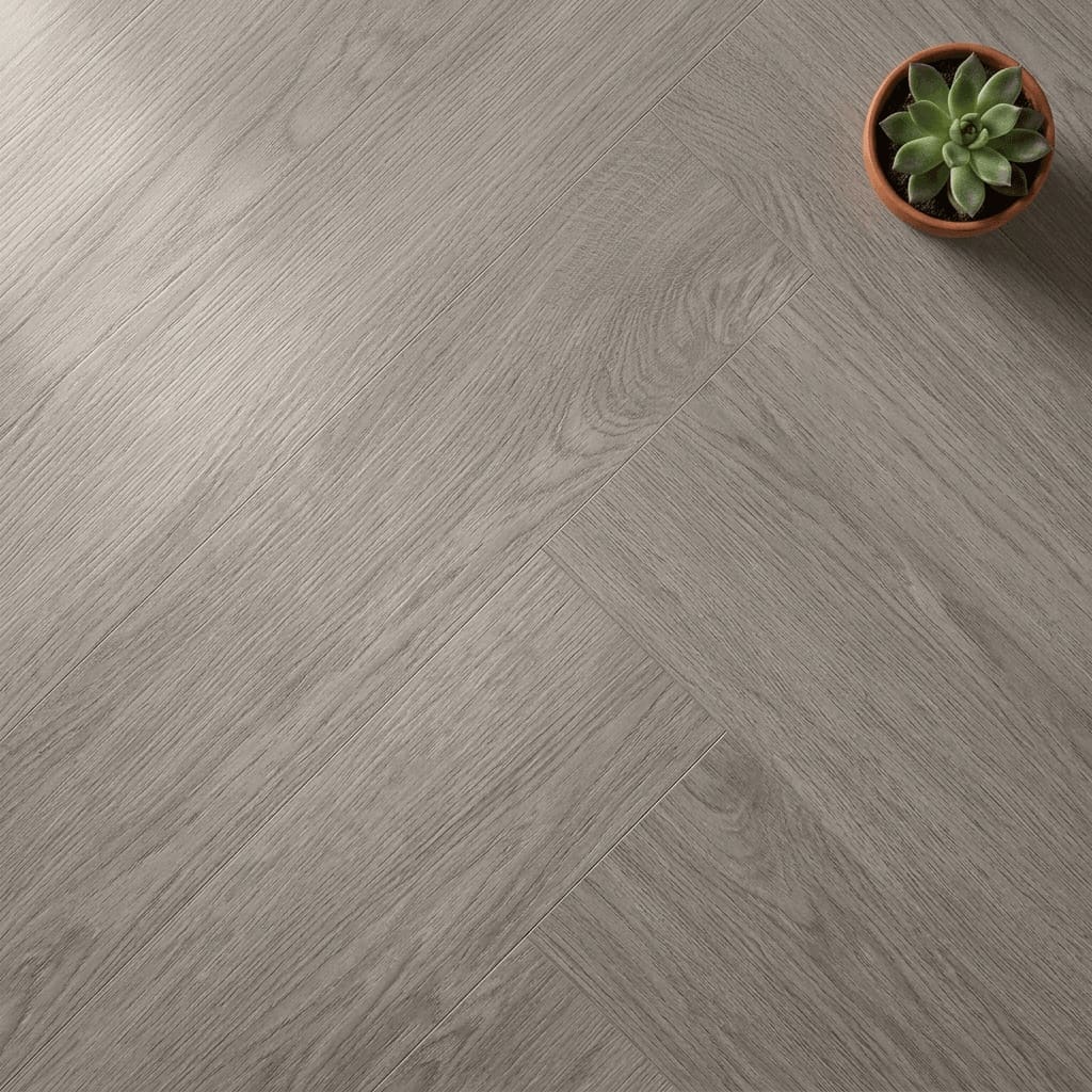 Brampton Chase Metro Trends Herringbone Manhattan luxury vinyl flooring close-up texture - photorealistic room shot