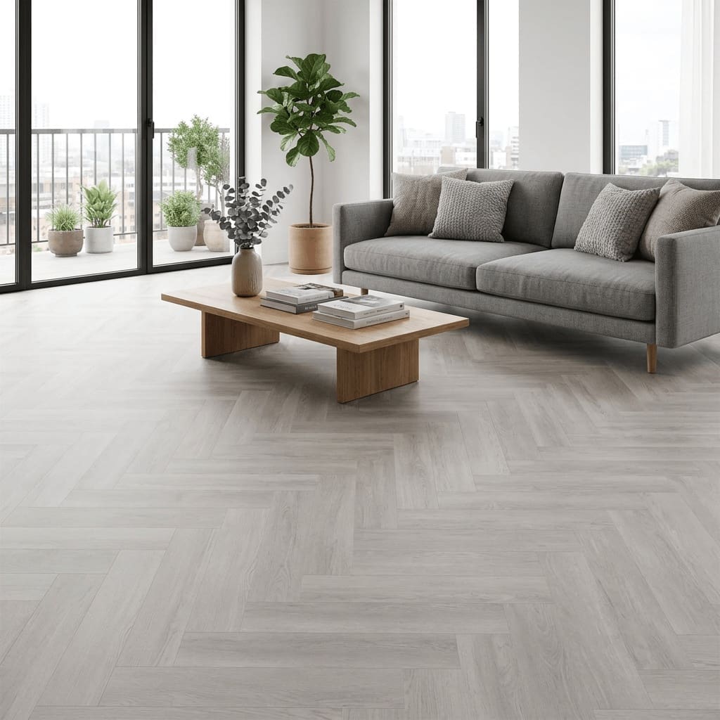 Brampton Chase Metro Trends Herringbone Manhattan luxury vinyl flooring room interior - photorealistic room shot