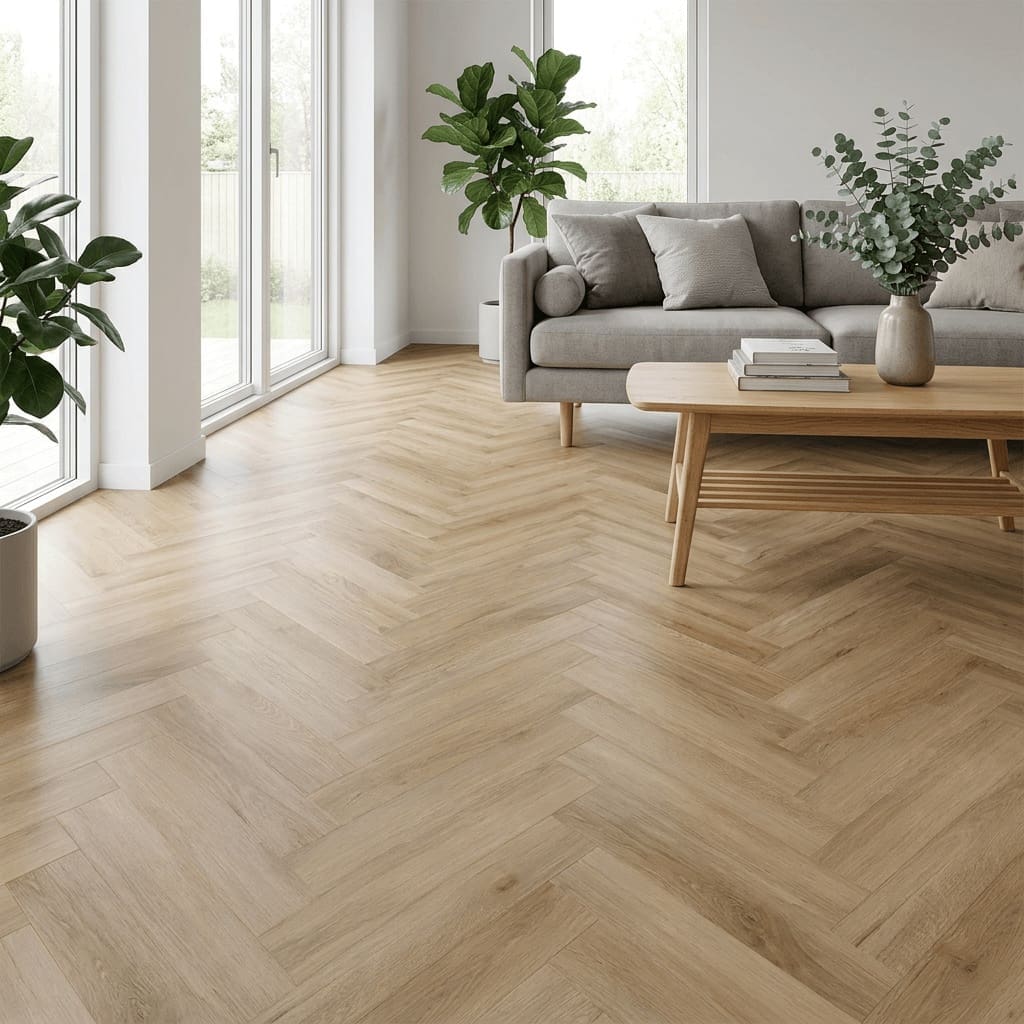 Brampton Chase Metro Trends Herringbone Mayfair luxury vinyl flooring room interior - photorealistic room shot