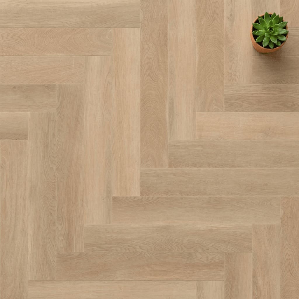 Brampton Chase Studio Designs Herringbone Blonde Oak luxury vinyl flooring close-up texture - photorealistic room shot