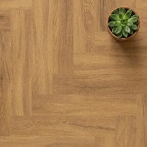 Brampton Chase Studio Designs Herringbone California Oak luxury vinyl flooring close-up texture - photorealistic room shot