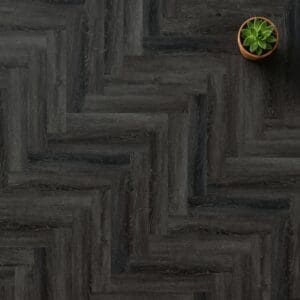 Brampton Chase Studio Designs Herringbone Ebony Oak luxury vinyl flooring close-up texture - photorealistic room shot
