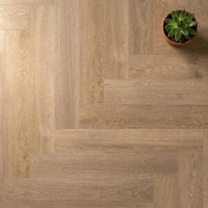 Brampton Chase Studio Designs Herringbone European Oak luxury vinyl flooring close-up texture - photorealistic room shot