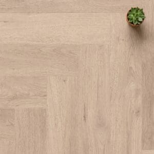 Brampton Chase Studio Designs Herringbone Ivory White luxury vinyl flooring close-up texture - photorealistic room shot