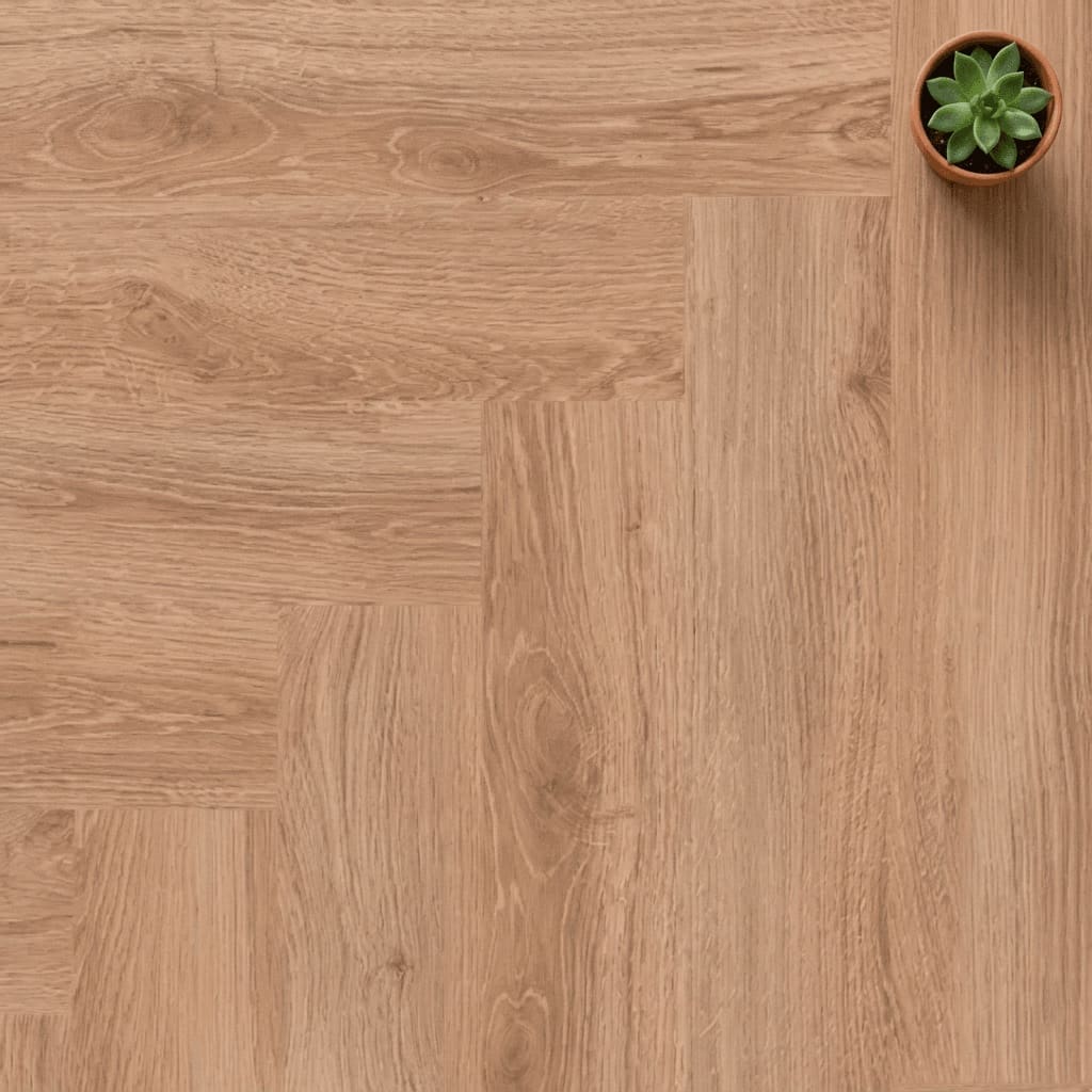 Brampton Chase Studio Designs Herringbone Natural Oiled Oak luxury vinyl flooring close-up texture - photorealistic room shot