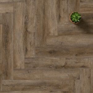 Brampton Chase Studio Designs Herringbone Smokey Bay luxury vinyl flooring close-up texture - photorealistic room shot