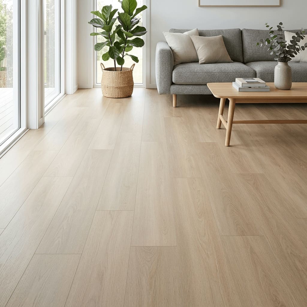 Brampton Chase Studio Designs Large Plank Blonde Oak luxury vinyl flooring room interior - photorealistic room shot