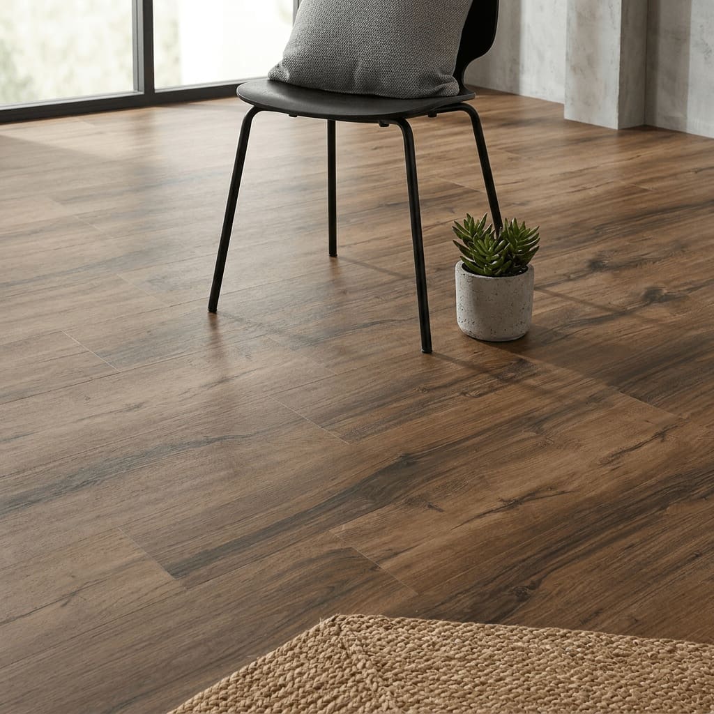 Brampton Chase Studio Designs Large Plank Chicory Haze luxury vinyl flooring detailed view - photorealistic room shot