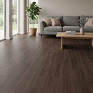 Brampton Chase Studio Designs Large Plank Dark Umber luxury vinyl flooring room interior - photorealistic room shot