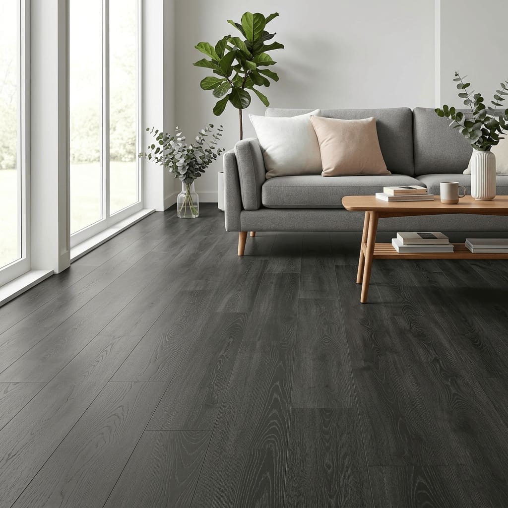 Brampton Chase Studio Designs Large Plank Ebony Oak luxury vinyl flooring room interior - photorealistic room shot