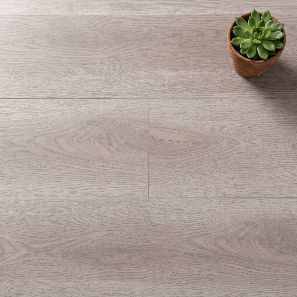 Brampton Chase Studio Designs Large Plank Heather Grey luxury vinyl flooring close-up texture - photorealistic room shot