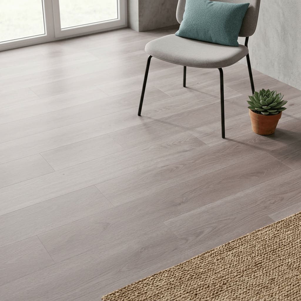 Brampton Chase Studio Designs Large Plank Heather Grey luxury vinyl flooring detailed view - photorealistic room shot