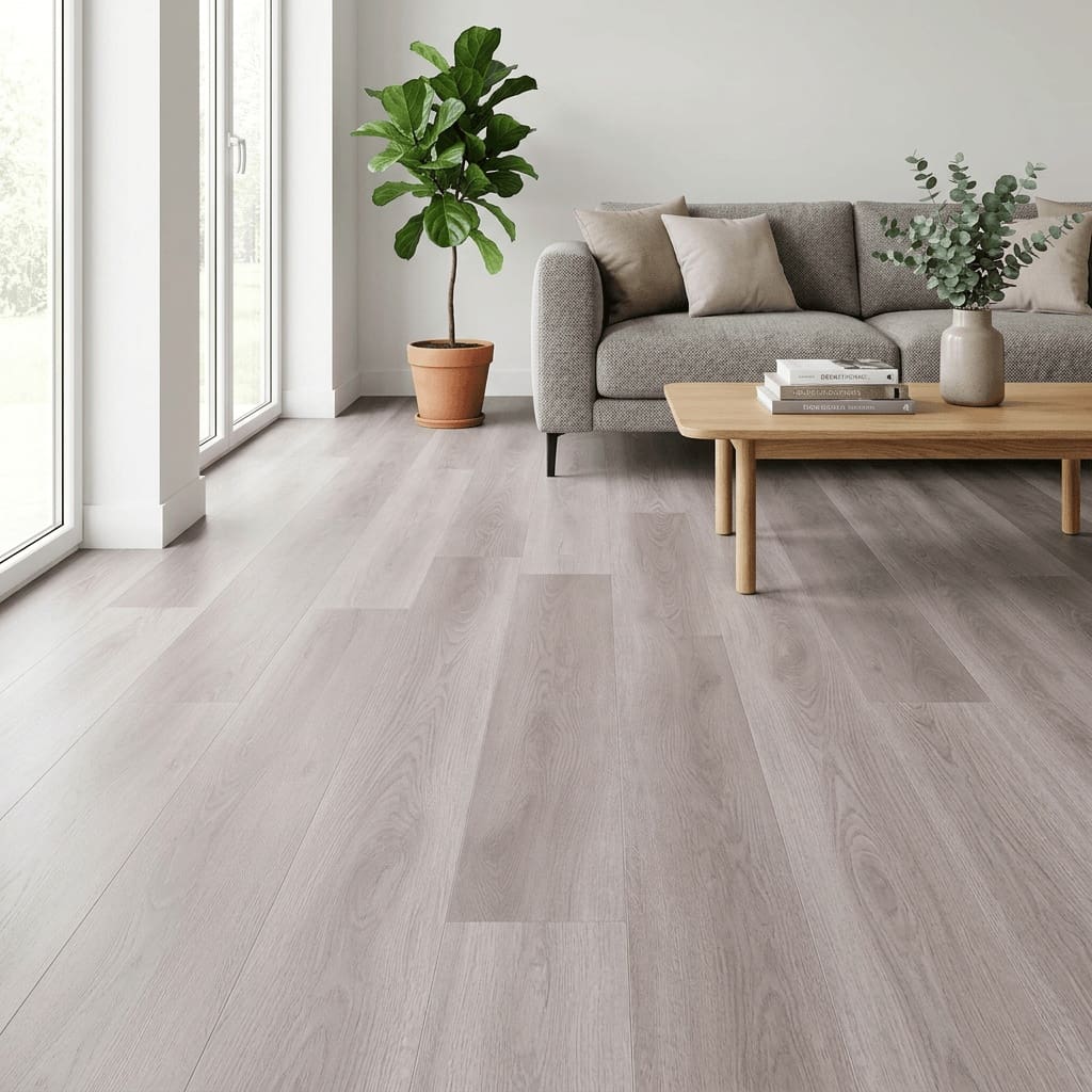 Brampton Chase Studio Designs Large Plank Heather Grey luxury vinyl flooring room interior - photorealistic room shot
