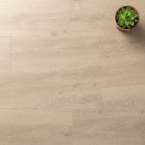 Brampton Chase Studio Designs Large Plank Ivory White luxury vinyl flooring close-up texture - photorealistic room shot