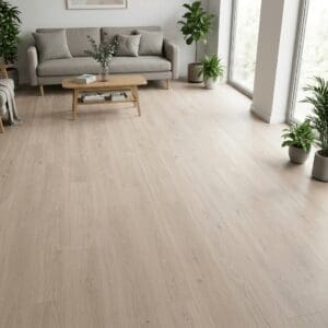 Brampton Chase Studio Designs Large Plank Ivory White luxury vinyl flooring room interior - photorealistic room shot