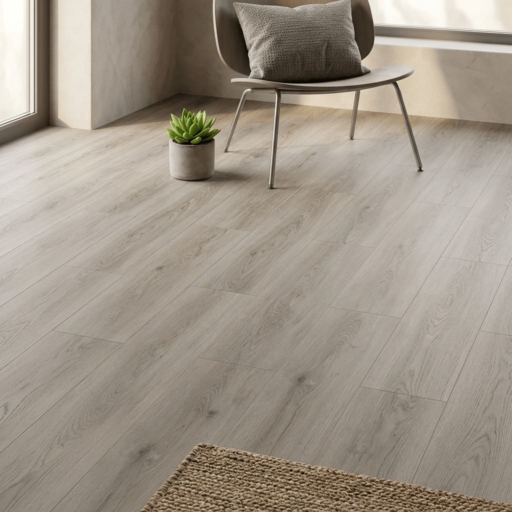 Brampton Chase Studio Designs Large Plank Pebble Shore luxury vinyl flooring detailed view - photorealistic room shot