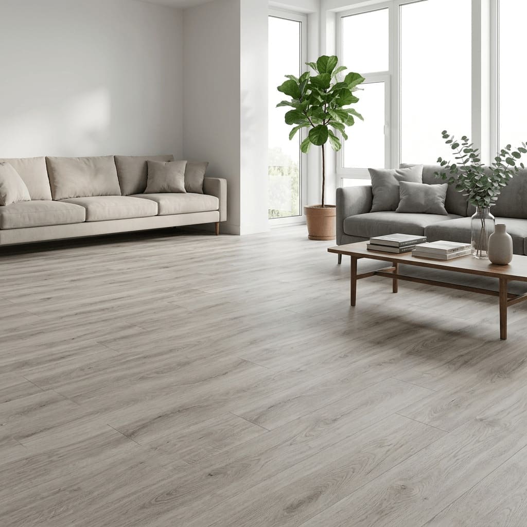 Brampton Chase Studio Designs Large Plank Pebble Shore luxury vinyl flooring room interior - photorealistic room shot
