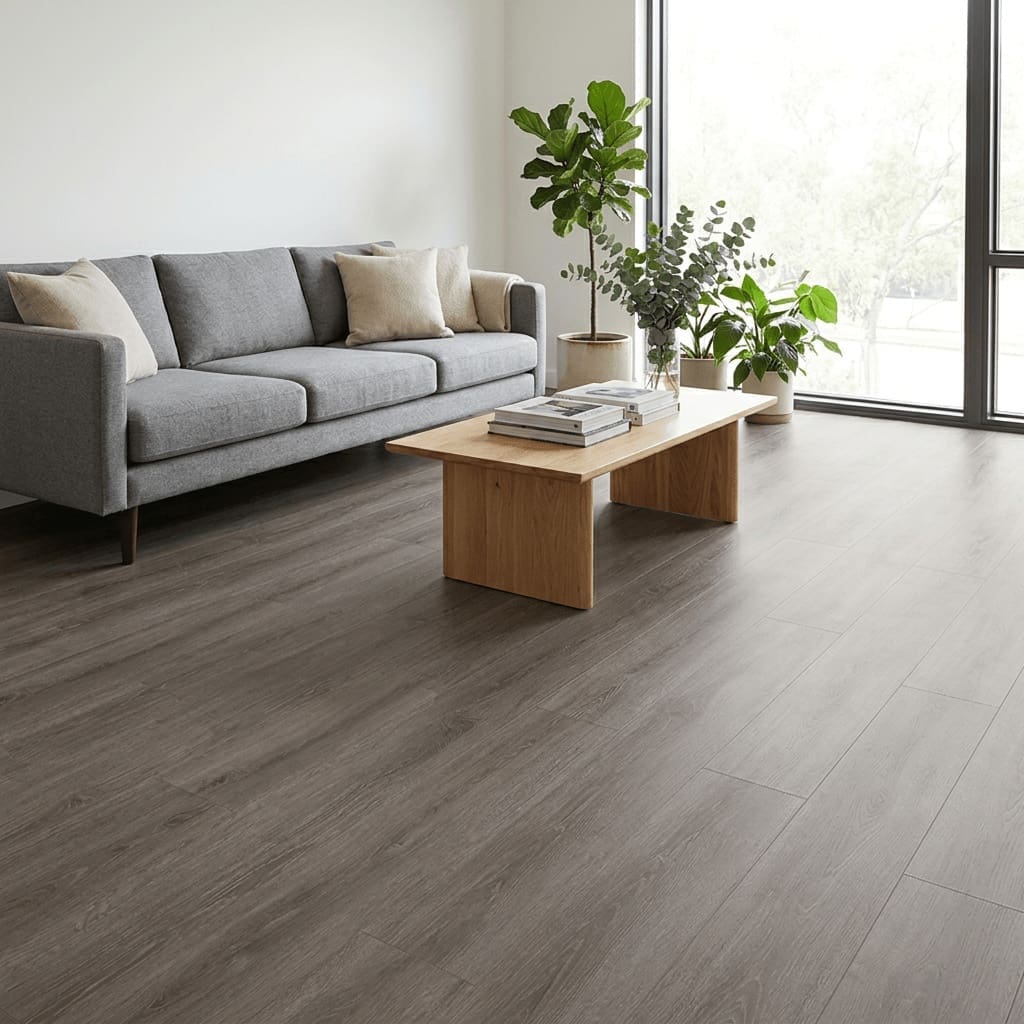 Brampton Chase Studio Designs Large Plank Urban Dusk luxury vinyl flooring room interior - photorealistic room shot