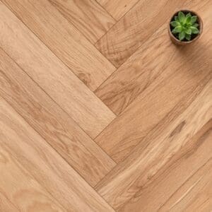 Broxton Oak Herringbone engineered oak flooring close-up texture - photorealistic room shot