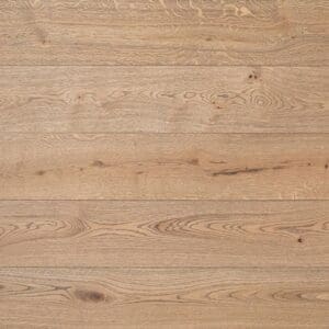 Close up top down view of Budworth Oak engineered wood flooring planks showing brushed texture and rustic grain
