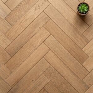 Bunbury Oak Herringbone engineered oak flooring close-up texture - photorealistic room shot