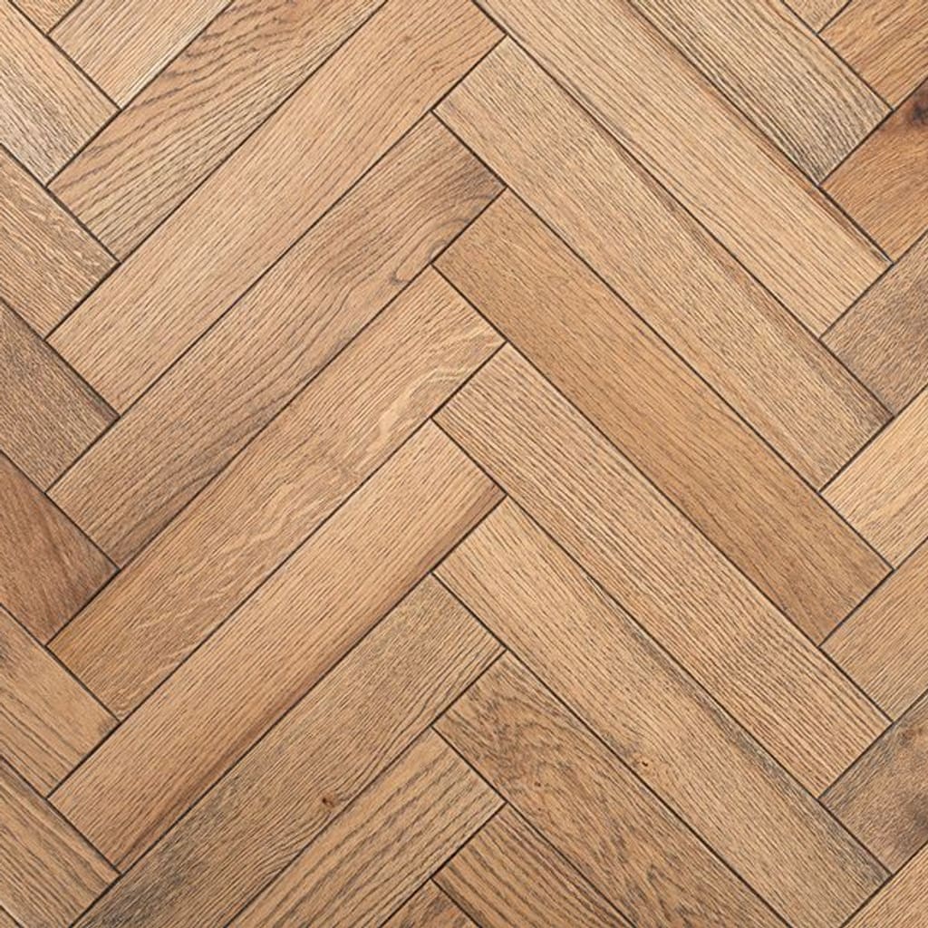 Bunbury Oak Herringbone engineered wood flooring with a smoked brushed and oiled finish in a parquet pattern