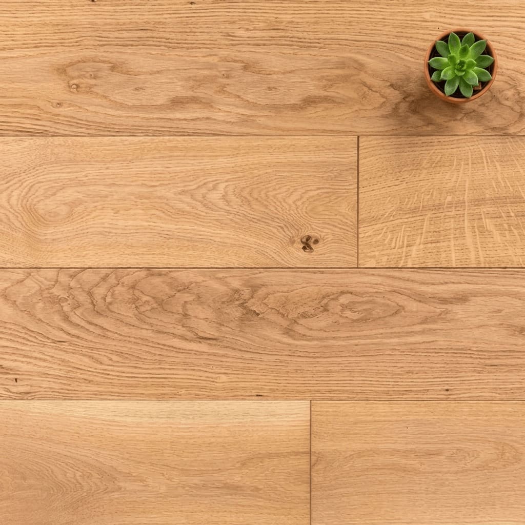 Burland Oak engineered oak flooring close-up texture - photorealistic room shot