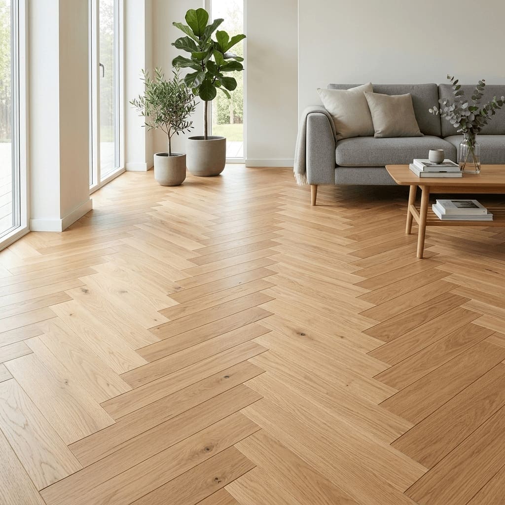 Calveley Oak Herringbone engineered oak flooring room interior - photorealistic room shot