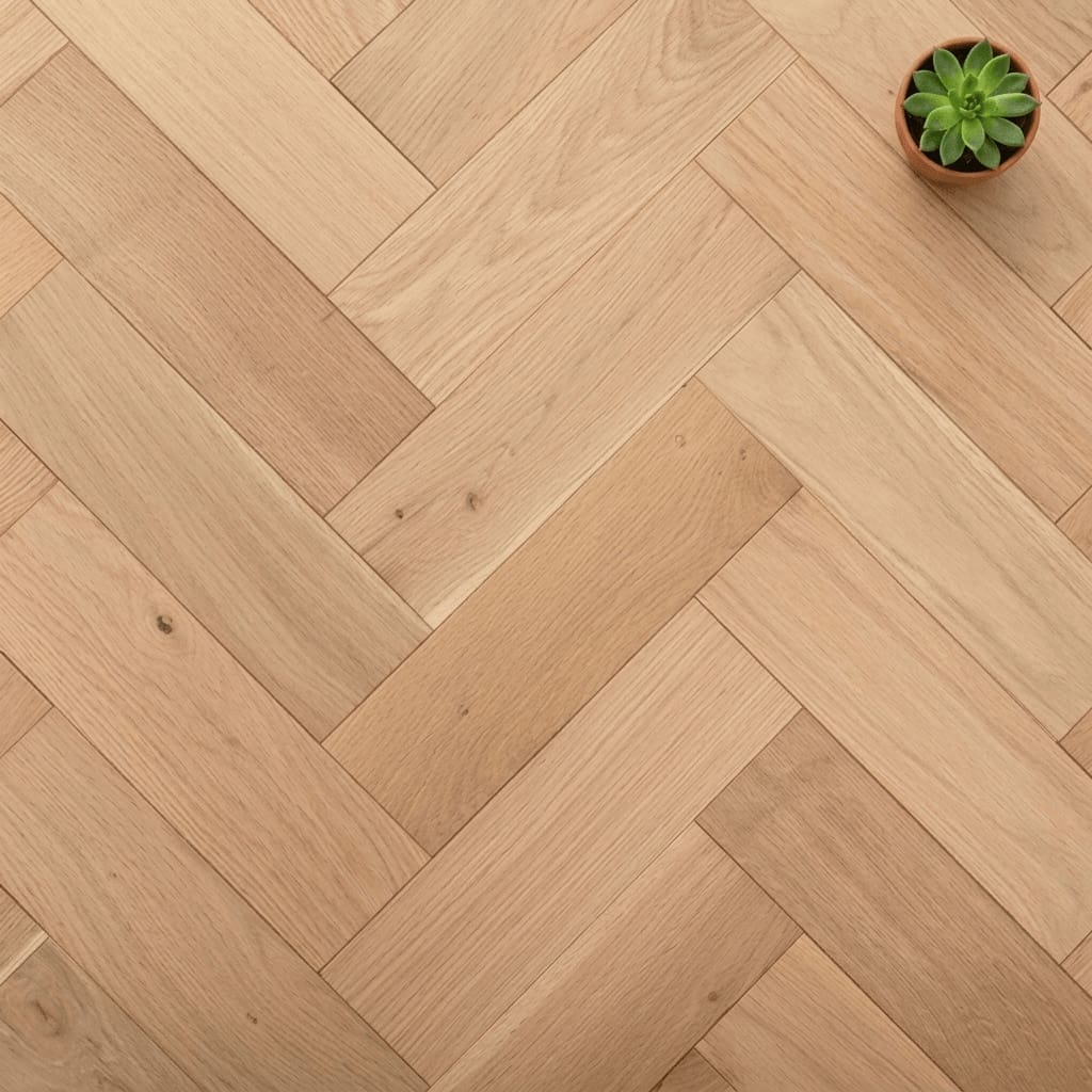 Chelford Oak Herringbone engineered oak flooring close-up texture - photorealistic room shot